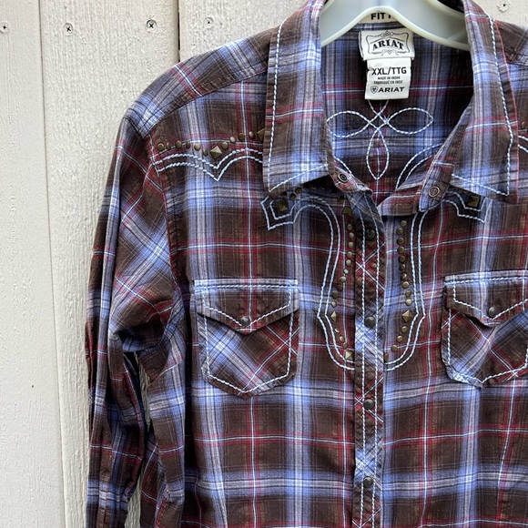 ARIAT Western Rodeo Plaid Embellished Snap Button Dowh Shirt. Size XXL - Picture 2 of 6